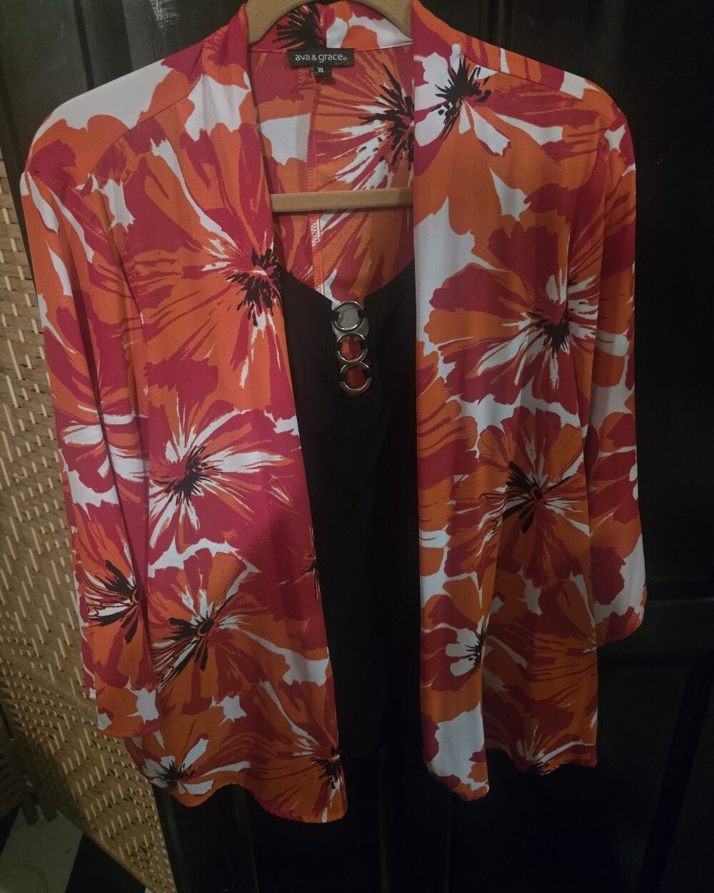 Ava & Grace Orange Pink Floral Open Front Blouse